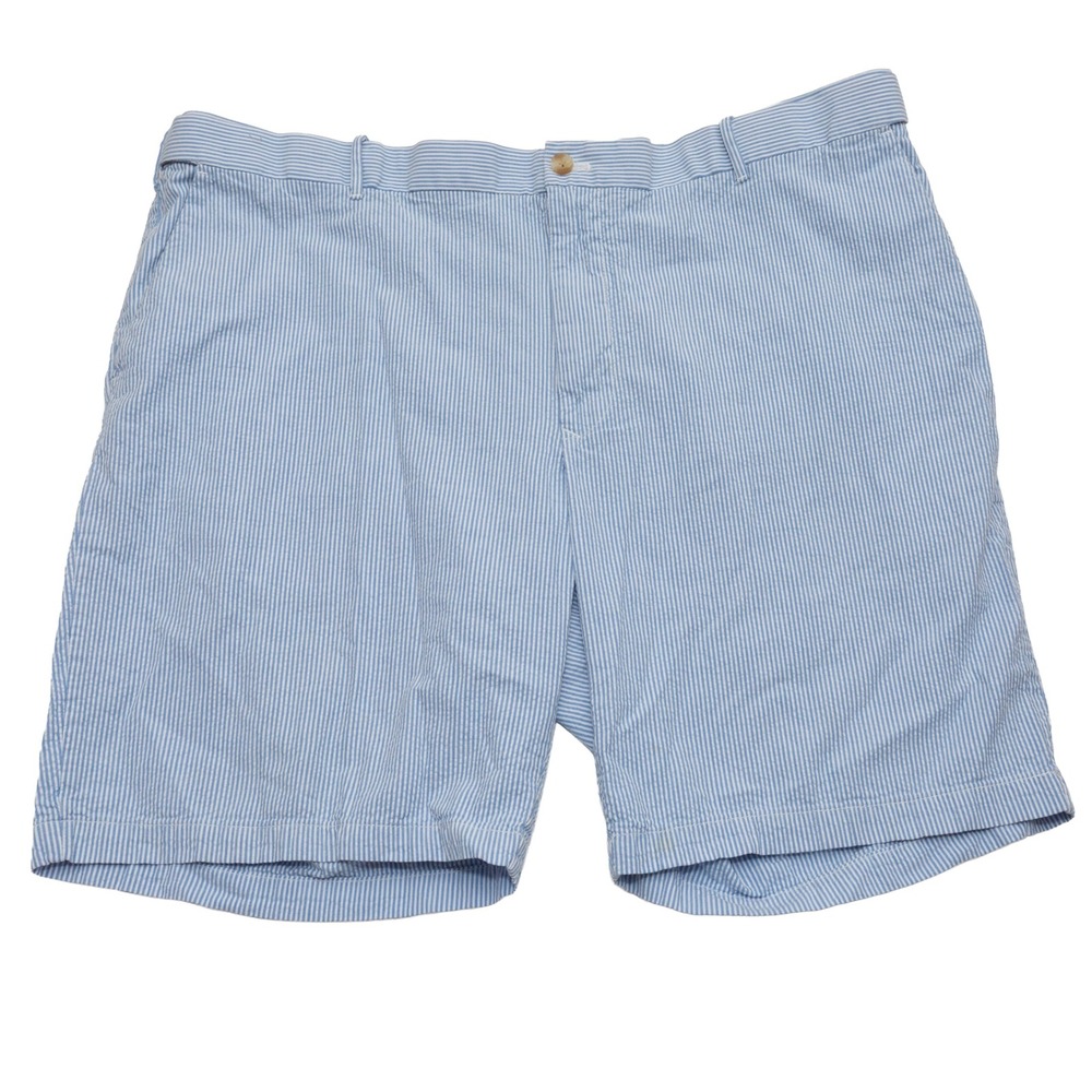 IZOD Mens Blue White Seersucker Striped Shorts Size 46 Cotton Flat Front Summer